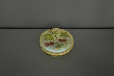 Antique Opalescent Glass Box - Hand-Painted Cherry Decor - Art Nouveau Style