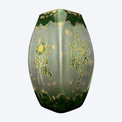 Emaillierte Glasvase mit goldenem Blumendekor – Jugendstil