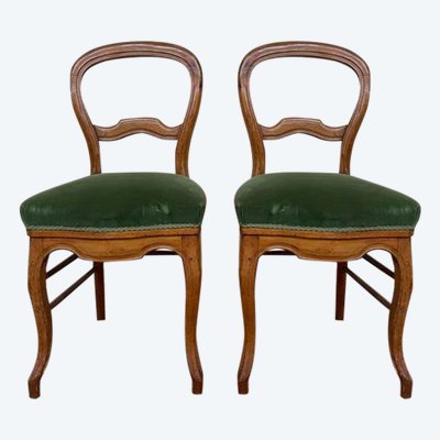 Paire de chaises époque Louis Phillipe en velours vert 