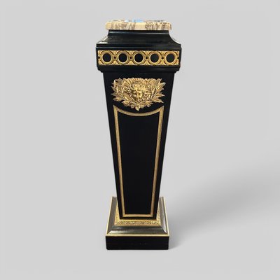 Pedestal - Sheath - Napoleon III Period Column in Blackened Wood and Gilded Bronze, Late 19th Century