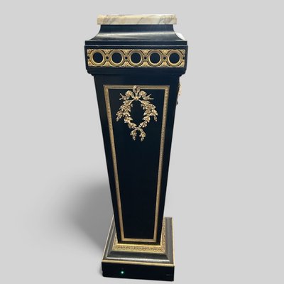 Pedestal - Sheath - Napoleon III Period Column in Blackened Wood and Gilded Bronze, Late 19th Century