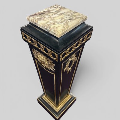 Pedestal - Sheath - Napoleon III Period Column in Blackened Wood and Gilded Bronze, Late 19th Century