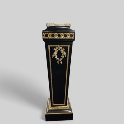Pedestal - Sheath - Napoleon III Period Column in Blackened Wood and Gilded Bronze, Late 19th Century