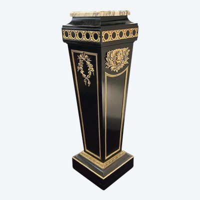 Pedestal - Sheath - Napoleon III Period Column in Blackened Wood and Gilded Bronze, Late 19th Century