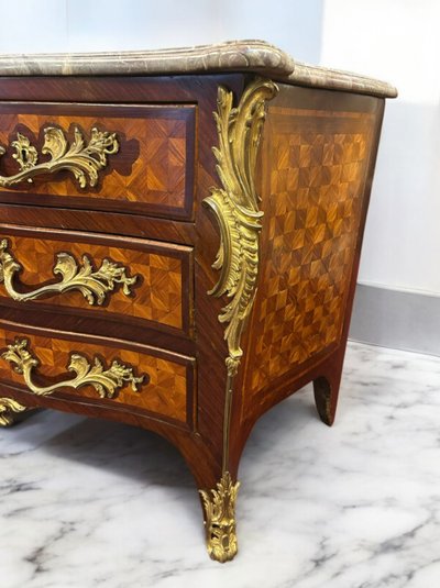 Importante Commode Tombeau En Marqueterie Estampillée De Hansen Hubert époque Louis XV XVIIIème