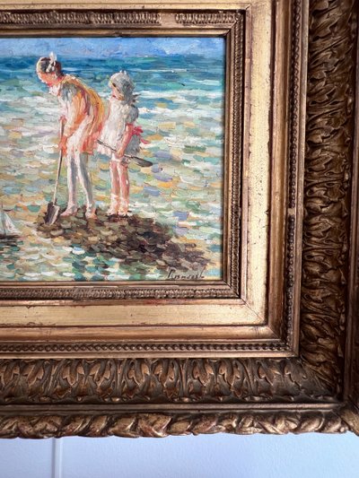Scene di spiaggia, olio su tavola, Charles Roussel