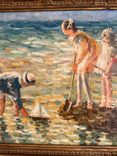 Scene di spiaggia, olio su tavola, Charles Roussel