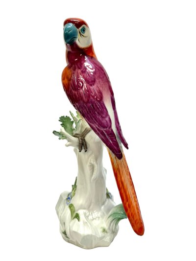 Meissen - Porcelain Figure of a Parrot on a Tree Trunk