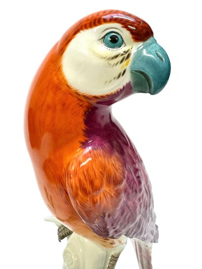 Meissen - Porcelain Figure of a Parrot on a Tree Trunk