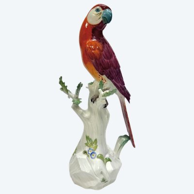 Meissen - Porcelain Figure of a Parrot on a Tree Trunk