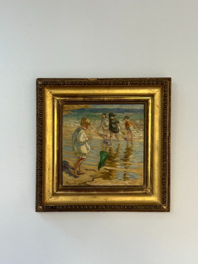 Scènes de plage, Huile sur panneau, Charles Roussel 