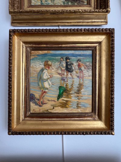 Scènes de plage, Huile sur panneau, Charles Roussel 