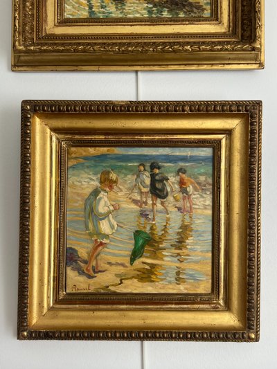 Scènes de plage, Huile sur panneau, Charles Roussel 