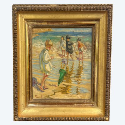 Scènes de plage, Huile sur panneau, Charles Roussel 