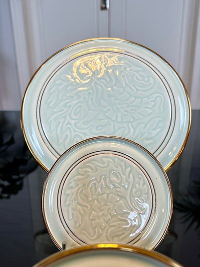 Coffret Porte-couteaux - Dessous Plat - Paire Dessous Bouteille Art Déco En Porcelaine