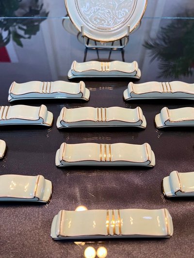 Coffret Porte-couteaux - Dessous Plat - Paire Dessous Bouteille Art Déco En Porcelaine