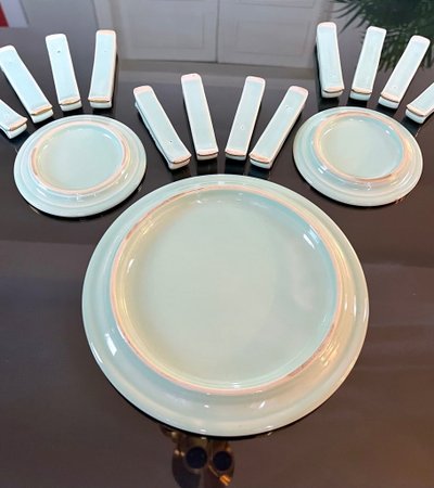 Coffret Porte-couteaux - Dessous Plat - Paire Dessous Bouteille Art Déco En Porcelaine