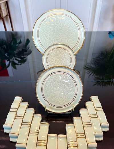 Coffret Porte-couteaux - Dessous Plat - Paire Dessous Bouteille Art Déco En Porcelaine
