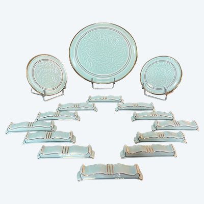 Coffret Porte-couteaux - Dessous Plat - Paire Dessous Bouteille Art Déco En Porcelaine