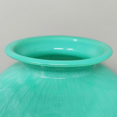 1970s Exquisited Handcrafted Green Vase by V.A.M. in Murano Glass. Made in Italy