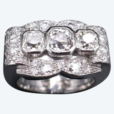 Anello con sigillo Art Déco, diamanti 2,80 ct, platino.