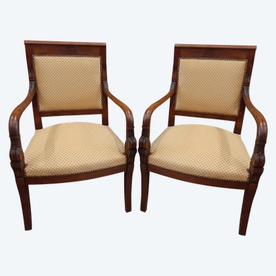 Paire de Fauteuils Têtes de Dauphin en Acajou Blond -  Début XIXème