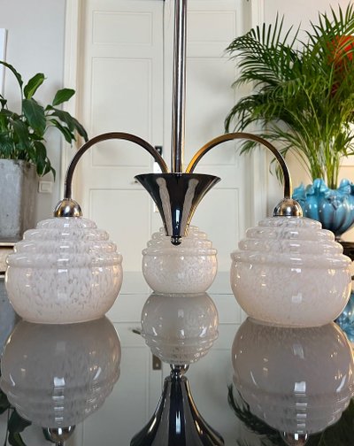Lampadario Clichy a globi in metallo cromato - Luminaire Vintage