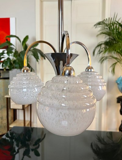 Lampadario Clichy a globi in metallo cromato - Luminaire Vintage