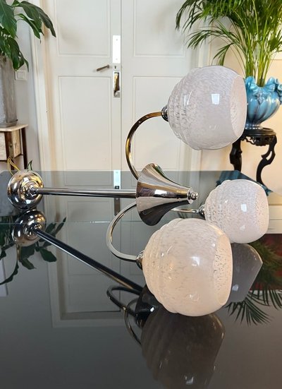 Lampadario Clichy a globi in metallo cromato - Luminaire Vintage