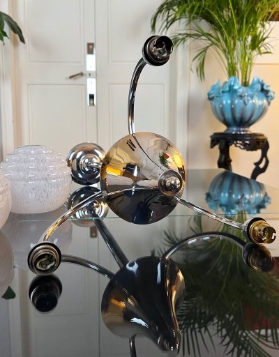 Lampadario Clichy a globi in metallo cromato - Luminaire Vintage