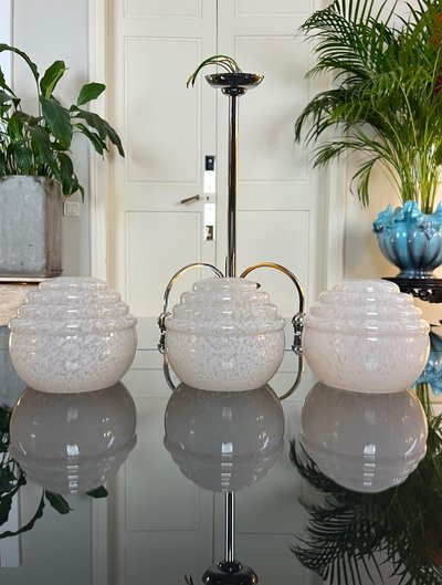 Lampadario Clichy a globi in metallo cromato - Luminaire Vintage