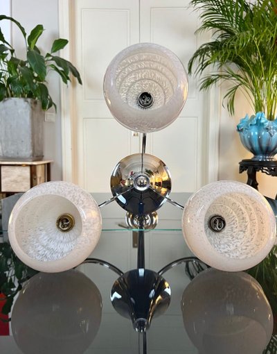 Lampadario Clichy a globi in metallo cromato - Luminaire Vintage