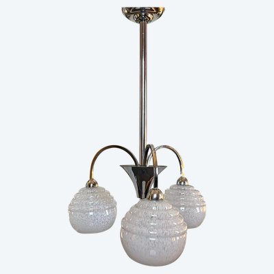 Lampadario Clichy a globi in metallo cromato - Luminaire Vintage