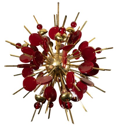 Lustre en laiton et verre Murano, fin XXe siècle 