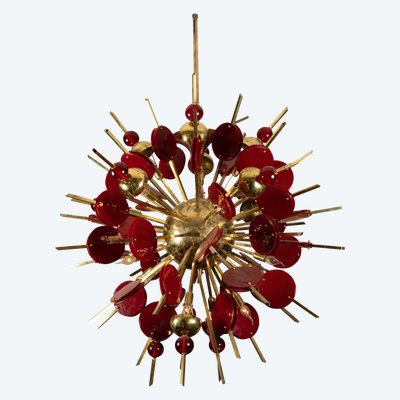 Lustre en laiton et verre Murano, fin XXe siècle 