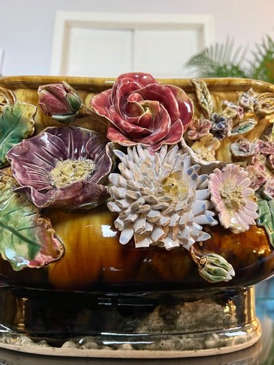 Jardinière En Barbotine Style 1900 - Cache-pot Faïence
