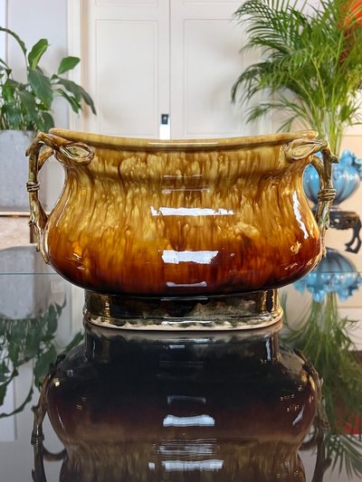 Jardinière En Barbotine Style 1900 - Cache-pot Faïence