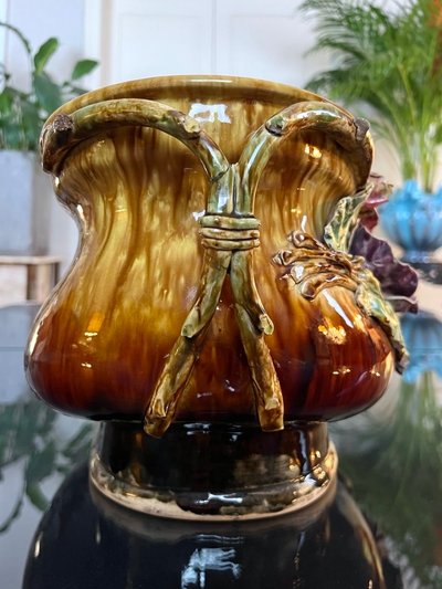 Jardinière En Barbotine Style 1900 - Cache-pot Faïence