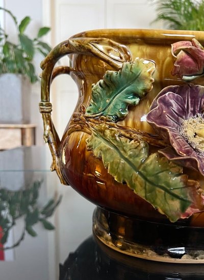Jardinière En Barbotine Style 1900 - Cache-pot Faïence