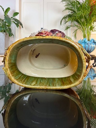 Jardinière En Barbotine Style 1900 - Cache-pot Faïence