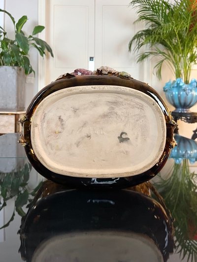 Jardinière En Barbotine Style 1900 - Cache-pot Faïence