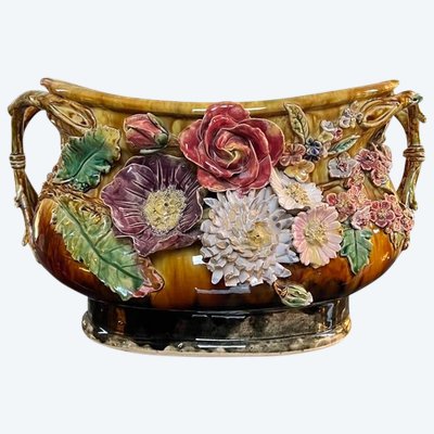 Jardinière En Barbotine Style 1900 - Cache-pot Faïence