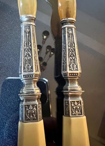 Entremet And Salad Serving Knives In Silver Horn And Metal Art Deco Service