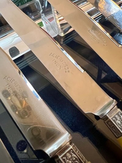 Entremet And Salad Serving Knives In Silver Horn And Metal Art Deco Service