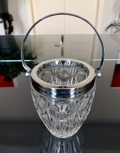 Glass And Metal Ice Bucket - Vintage