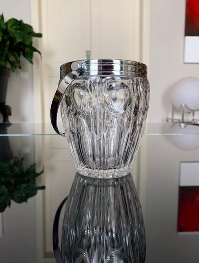 Glass And Metal Ice Bucket - Vintage