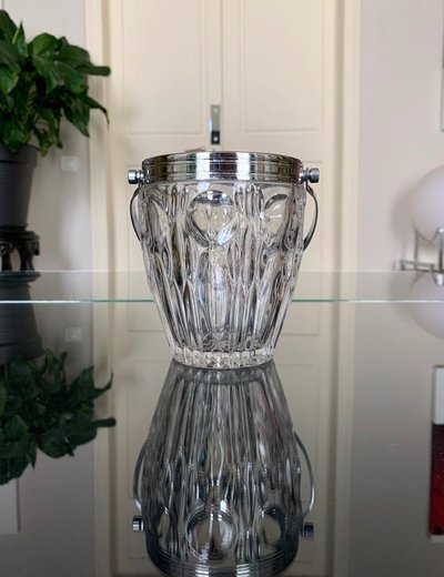 Glass And Metal Ice Bucket - Vintage