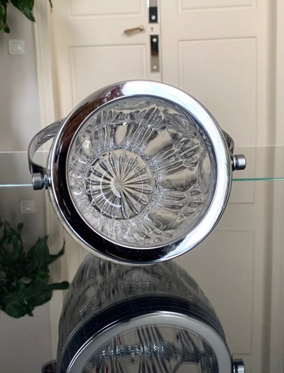 Glass And Metal Ice Bucket - Vintage