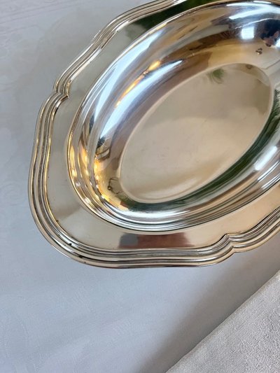 Métal Argenté Bread Basket - Filets Decoration - Vintage