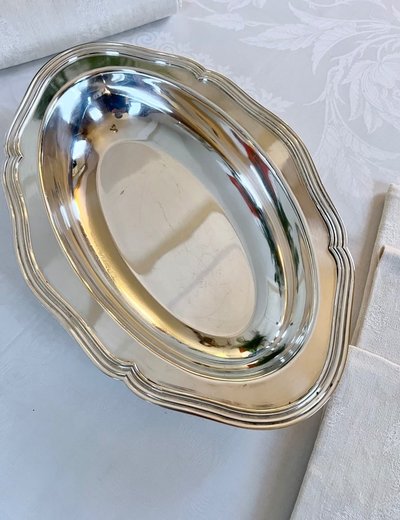 Métal Argenté Bread Basket - Filets Decoration - Vintage